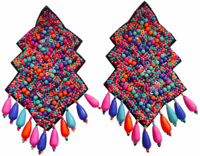 Fuschianet Multicolor Triple Rhombus Beads Fabric Drops & Danglers