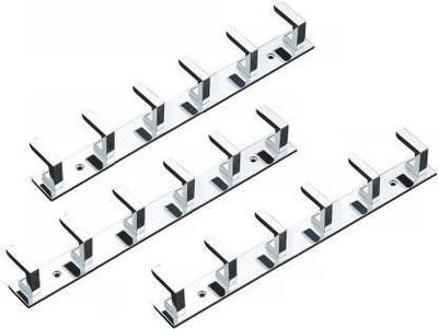 SiddhivinayakSV Stainless steel wall hook rail door hanger khunti hanging for shirt cloth key Hook Rail 6(Pack of 3)