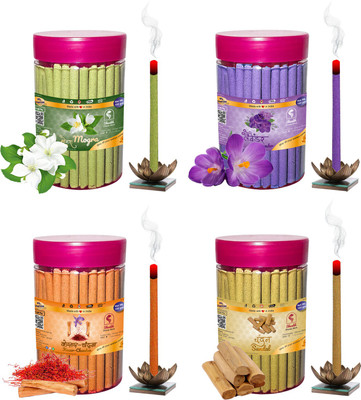 Shankh Mogra, Lavender, Kesar Chandan & Sandal (Chandan) Dhoop Stick (Incense Stick) Pack of 400 gram (100 + 100 + 100 + 100) Fragrances Mogra, Lavender, Kesar Chandan, Sandal (Chandan)(100 g, Set of 4)