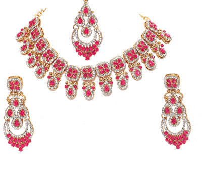 KAHAR CREATION Alloy Gold-plated Pink Jewellery Set(Pack of 1)