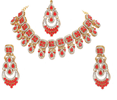 KAHAR CREATION Alloy Gold-plated Red Jewellery Set(Pack of 1)