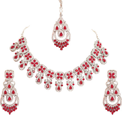 KAHAR CREATION Alloy Gold-plated Red Jewellery Set(Pack of 1)