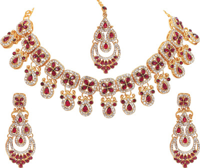 KAHAR CREATION Alloy Gold-plated Maroon Jewellery Set(Pack of 1)