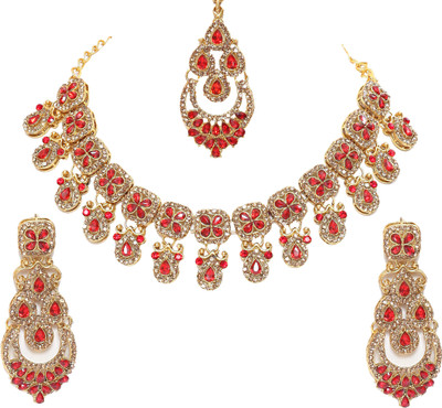 KAHAR CREATION Alloy Gold-plated Red Jewellery Set(Pack of 1)