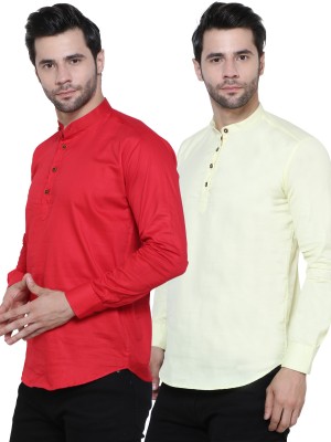 CRAFT HEAVEN Men Solid Straight Kurta(Red, Yellow)