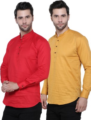 CRAFT HEAVEN Men Solid Straight Kurta(Red, Yellow)