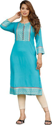 SUBHLAXMI FASHION Women Printed Straight Kurta(Light Blue)