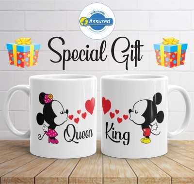 Artgenics King & Queen Printed Couple Coffee Tea Cup for Husband, Wife On Marriage, Anniversary, Birthday Valentine Gifts Ceramic Coffee 325ml. Ceramic Coffee Mug(325 ml, Pack of 2)