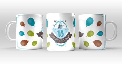 AD Gifts 15th Year Happy Anniversary, Anniversary Gift For Hubby Wifey, Gift for Couple, Gifts Ceramic Coffee Pack of 1 (325 ml) Ceramic Coffee Mug(325 ml)