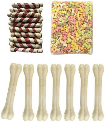 SAWAY Dog Rawhide Mutton Spirral Munchy (Red) 1.5Kg, Healthy Treat Mix Brown Biscuit 1.5kg & Healthy Pressed Chew Bone 10 inch 1.5kg (Pack Of 4.5kg) Mutton, Beef, Vegetable Dog Chew(4.5 kg, Pack of 1)