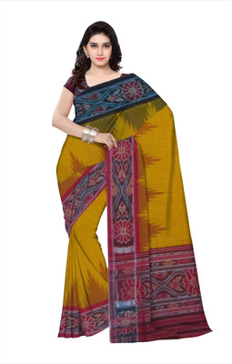 DK FASHION Printed Sambalpuri Pure Cotton Saree(Yellow)