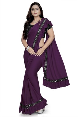 Snija Fashion Embellished Bollywood Lycra Blend Saree(Purple)