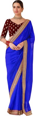 Kedar Fab Embroidered, Dyed, Self Design Bollywood Silk Blend Saree(Light Blue)