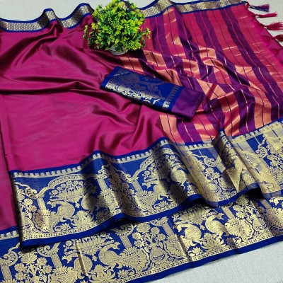masters creation Printed, Woven Kanjivaram Jacquard, Cotton Silk Saree(Multicolor)