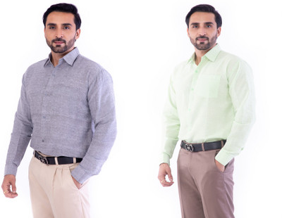 DESHBANDHU DBK Men Self Design Casual Purple, Light Green Shirt(Pack of 2)