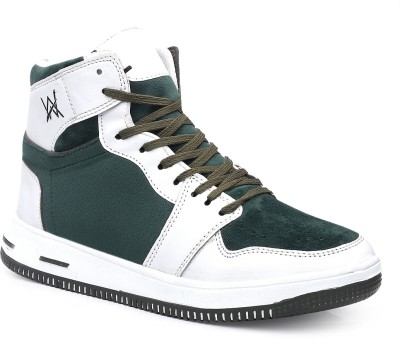 Wixom Woakers Men White Green Colourblocked High-Top Sneakers High Tops For Men(White, Green , 7)