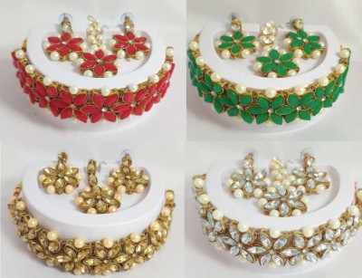 White pearl Alloy Gold-plated Red, Green, Gold, White Jewellery Set(Pack of 1)