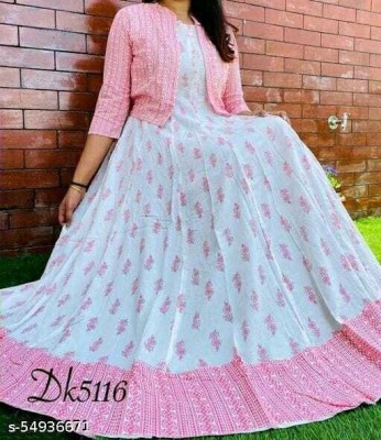 Sa Rasa Women Printed Anarkali Kurta(White)