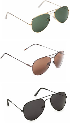 PC STAR Aviator Sunglasses(For Men & Women, Black, Brown, Green)