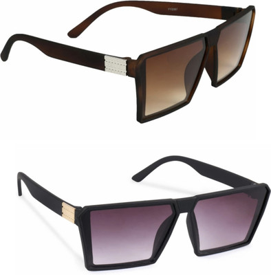 PC STAR Rectangular Sunglasses(For Men & Women, Black, Brown)