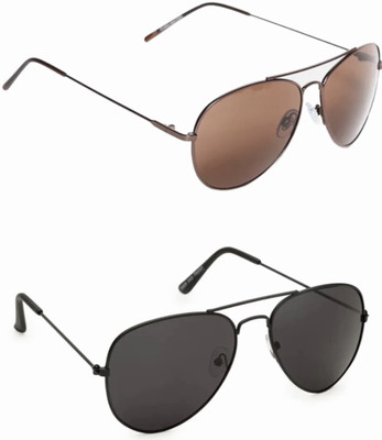PC STAR Aviator Sunglasses(For Men & Women, Black, Brown)