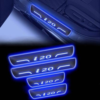 Jagan kirpa Exclusive Premium Quality Acrylic Car Door Stainless Steel Foot Steps Neon Blue LED Color Sill Scuff Plate For Hyundai I-20 (Set of 4Pcs) Door Sill Plate