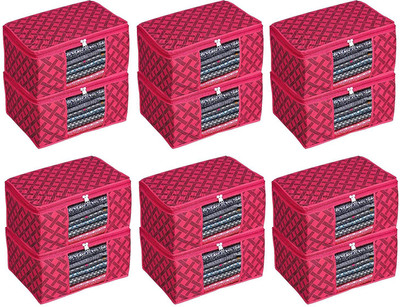 Sameer Enterprises Garments Cover 12 Pcs Non Woven Saree Cover/Clothes Organizer for with Transparent Window Bags 12(Pink)