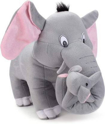 Osjs Grey Mother Elephant with Two Baby Stuffed Soft Plush Toy  - 30 cm(Grey)