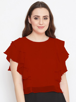 BITTERLIME Casual Solid Women Red Top