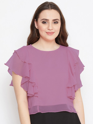 BITTERLIME Casual Solid Women Purple Top