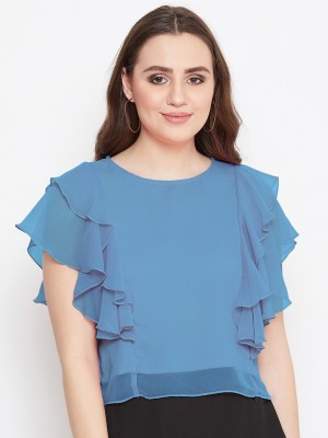 BITTERLIME Casual Solid Women Blue Top