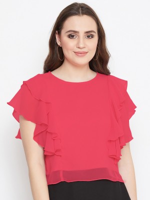 BITTERLIME Casual Solid Women Pink Top