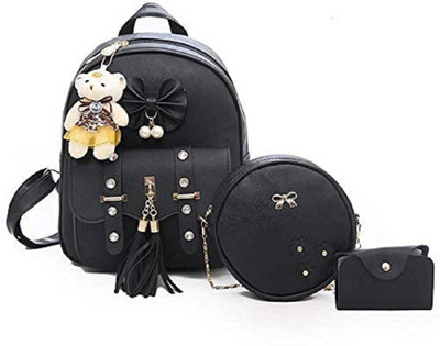 Aiyshaafsa PU Leather Latest Cute Mini Backpack For Girls (Set Of 3) Office/School/College Backpack 5 L Backpack(Black)