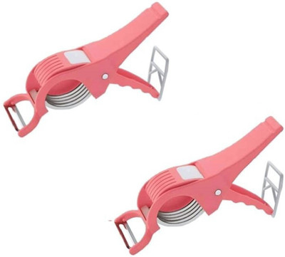 TRUTEC Combo set of 2 Pink vegetable cutter with 5 stainless steel cutting blade, 2 IN 1 CHOPPER AND PEELER Vegetable & Fruit Chopper Vegetable & Fruit Grater & Slicer Vegetable & Fruit Grater & Slicer(2 Vegetable & Fruit Slicer Cutter)