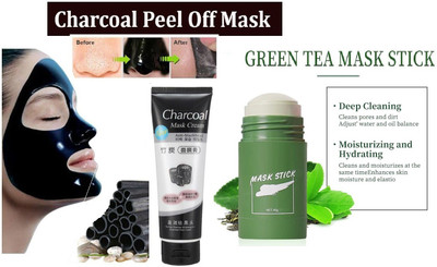tanvi27 Green Tea Clay Stick & Face Anti Blackhead Remover Charcoal Face Mask Set of 2  Face Shaping Mask