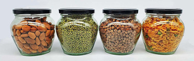 BILAL ANSARI Glass Grocery Container  - 350 ml(Pack of 4, Clear)