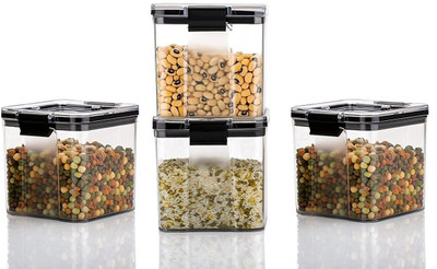 Analog Kitchenware Polypropylene Grocery Container  - 550 ml(Pack of 4, Black)