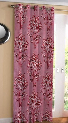 STAMEN 153 cm (5 ft) Polyester Semi Transparent Window Curtain Single Curtain(Floral, Maroon)