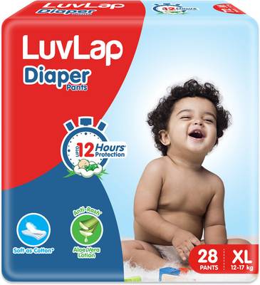 LuvLap Diaper Pants Extra Large (XL) 12 to 17Kg, 28 Count, Baby Diaper Pants, with Aloe Vera Lotion for rash protection, with upto 12 Hour protection - XL