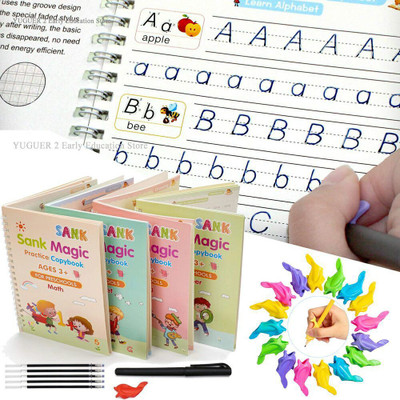MARCRAZY Sank Magic Practice Copybook, Number Tracing Book for Preschoolers, Magic Calligraphy Copybook Set Practical Reusable Writing Tool for Kid Calligraphic Letter Writing Drawing Mathematics Mini Writing Pad Ruled 40 Pages(Multicolor, Pack of 4)