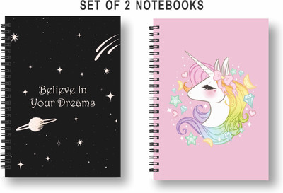 3DS Note book A5 Diary Ruled 144 Pages(pink unicorn, believe, Pack of 2)