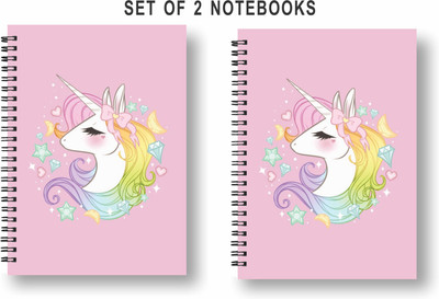 3DS Note book A5 Diary Ruled 144 Pages(pink unicorn, Pack of 2)