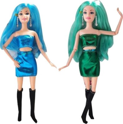 MTC97 Combo set pack of 2 foldable Barbi doll All joints flexible (Blue and Green)(Multicolor)