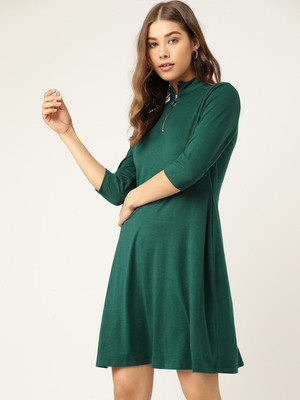 Dressberry Women A-line Green Above Knee/Mid Thigh Length Dress