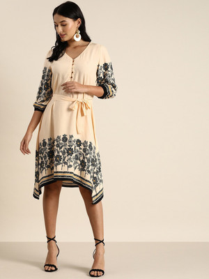 all about you Women Asymmetric Yellow Knee Length Dress