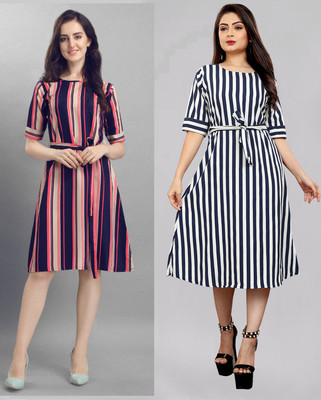 Hiral Creation Women Skater Multicolor Knee Length Dress