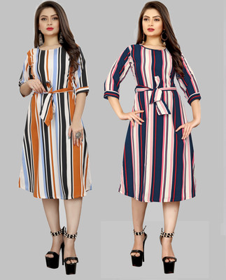 Modli 20 Fashion Women Fit and Flare Multicolor Midi/Calf Length Dress