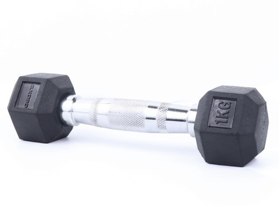 KOBO HOME GYM EXERCISE 1 KG X 2 (Total 2 KG) CARDIO AEROBIC FITNESS GRIPPY HEX RUBBER Fixed Weight Dumbbell(2 kg)