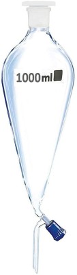 Salco Borosilicate Glass 3.3 Separating Funnel Pear Shape With Teflon & Inter Changeable Stopper 1000 ml Borosilicate Glass Funnel(Clear, Pack of 1)