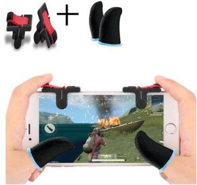 WILDBRAIN Combo Pack of Touch smoothly Run Blue Finger Sleeve Cap and Fastest Firing sensored Trigger for Sweat Breathable Full Touch Screen to Mobile pubg/Call Off Duty/Free fire Game Trigger For IOS Android Joystick(Red, Black, For Mac OS)